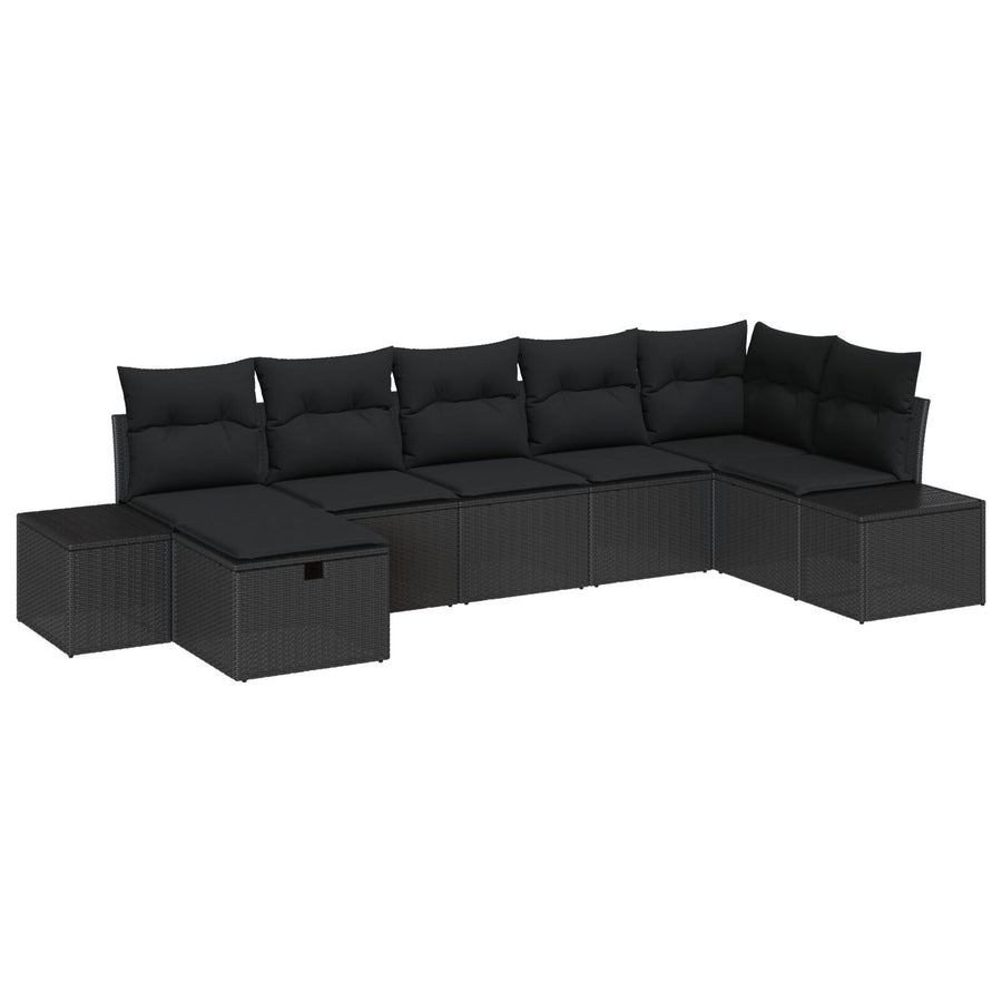 7-Delige Tuin Sofa Set Met Kussens Zwart Poly Rattan Wit