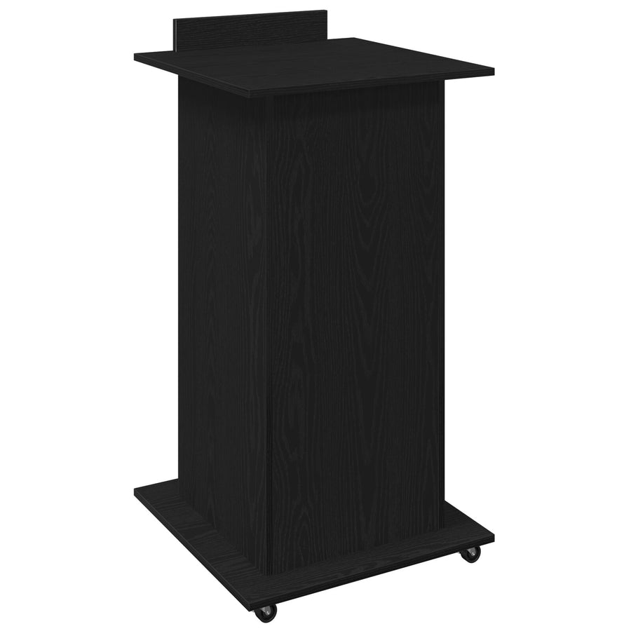 Lectern Podium Met Wielen Zwart Eiken Hout