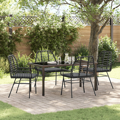 5-Delige Tuin Eetset Met Kussens Zwart Poly Rattan