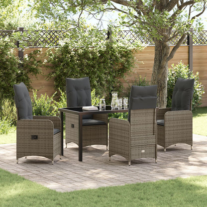 5-Delige Tuin Eetset Met Kussens Grijs Poly Rattan