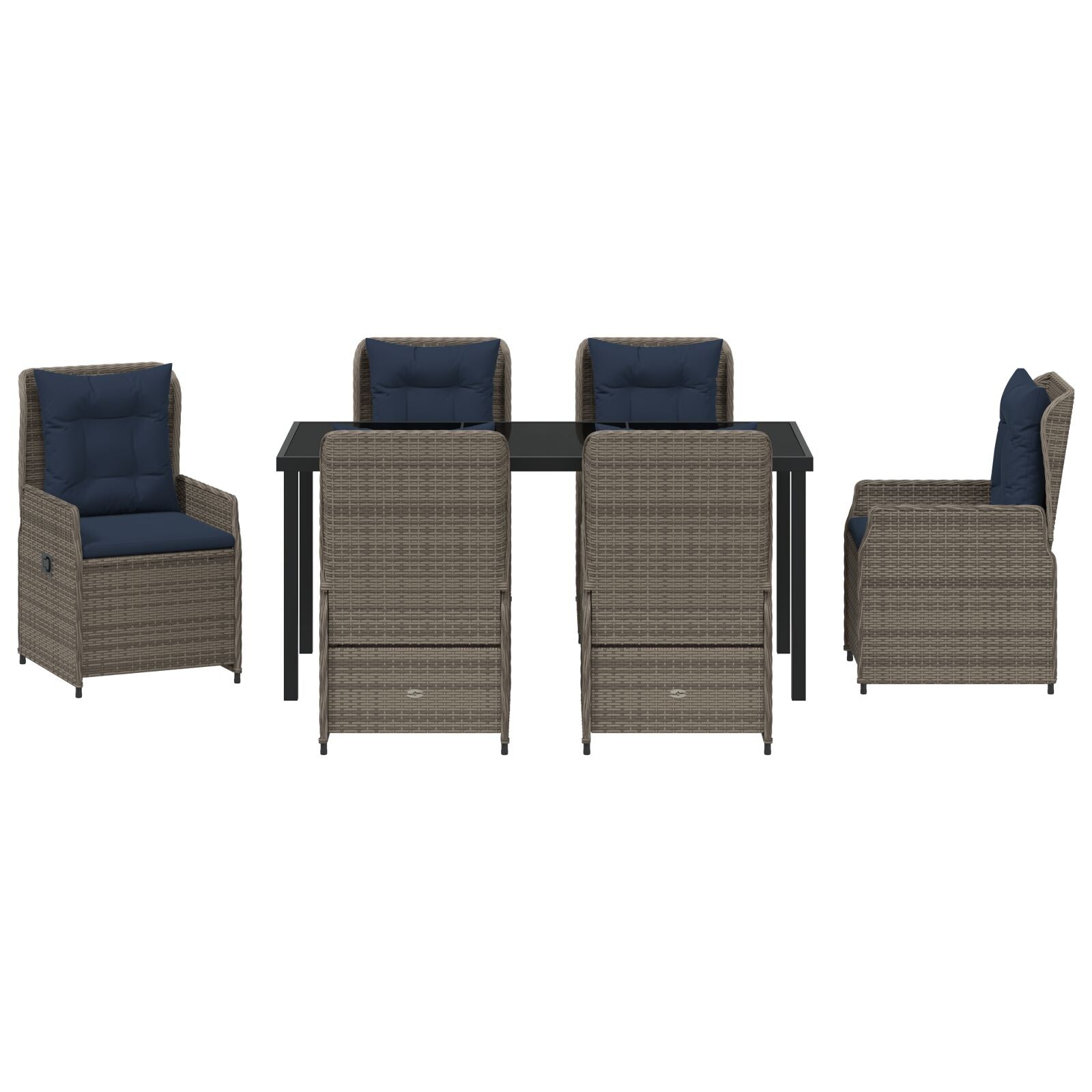 7-Delig Tuin Eettafel Set Grijze Poly Rattan
