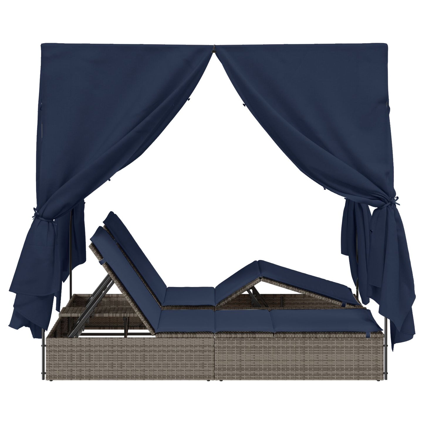 Dubbele Loungebank Set Van 2 Rattan Groot Grijs en marineblauw