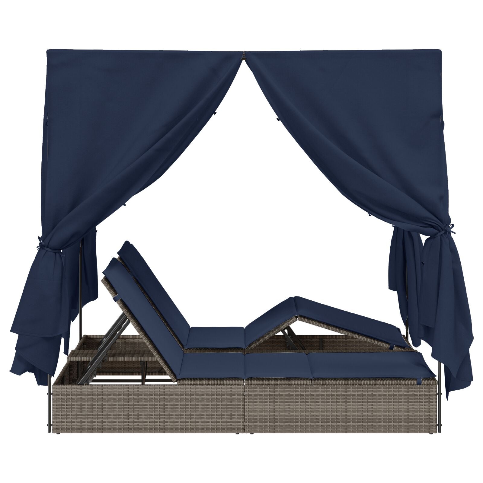 Dubbele Loungebank Set Van 2 Rattan Groot Grijs en marineblauw