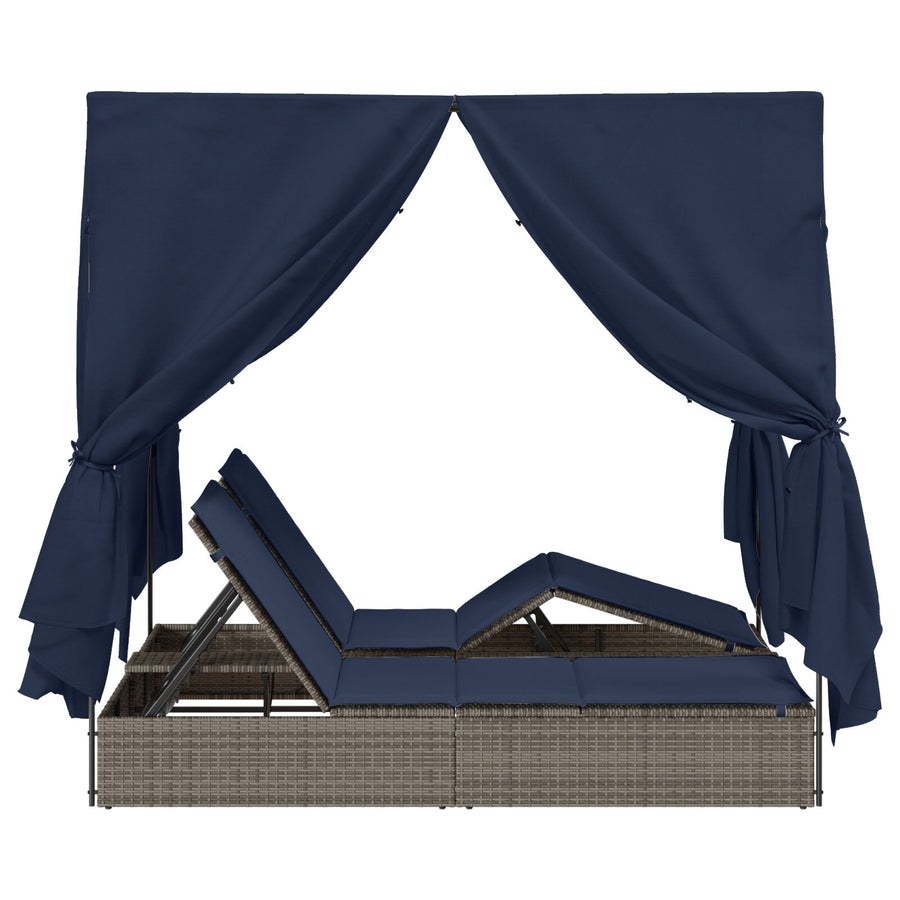 Dubbele Loungebank Set Van 2 Rattan Groot Grijs en marineblauw