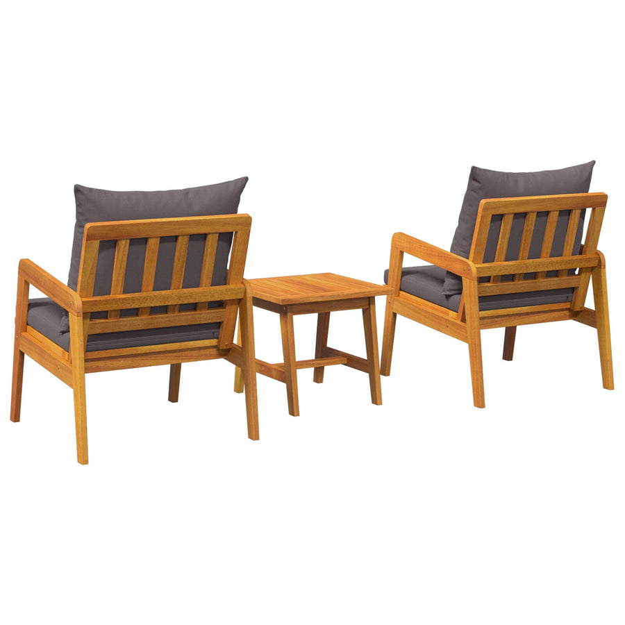 3-Delig Bistro Set Met Kussens Massief Acaciahout Donkergrijs 2x stoelen + tafel