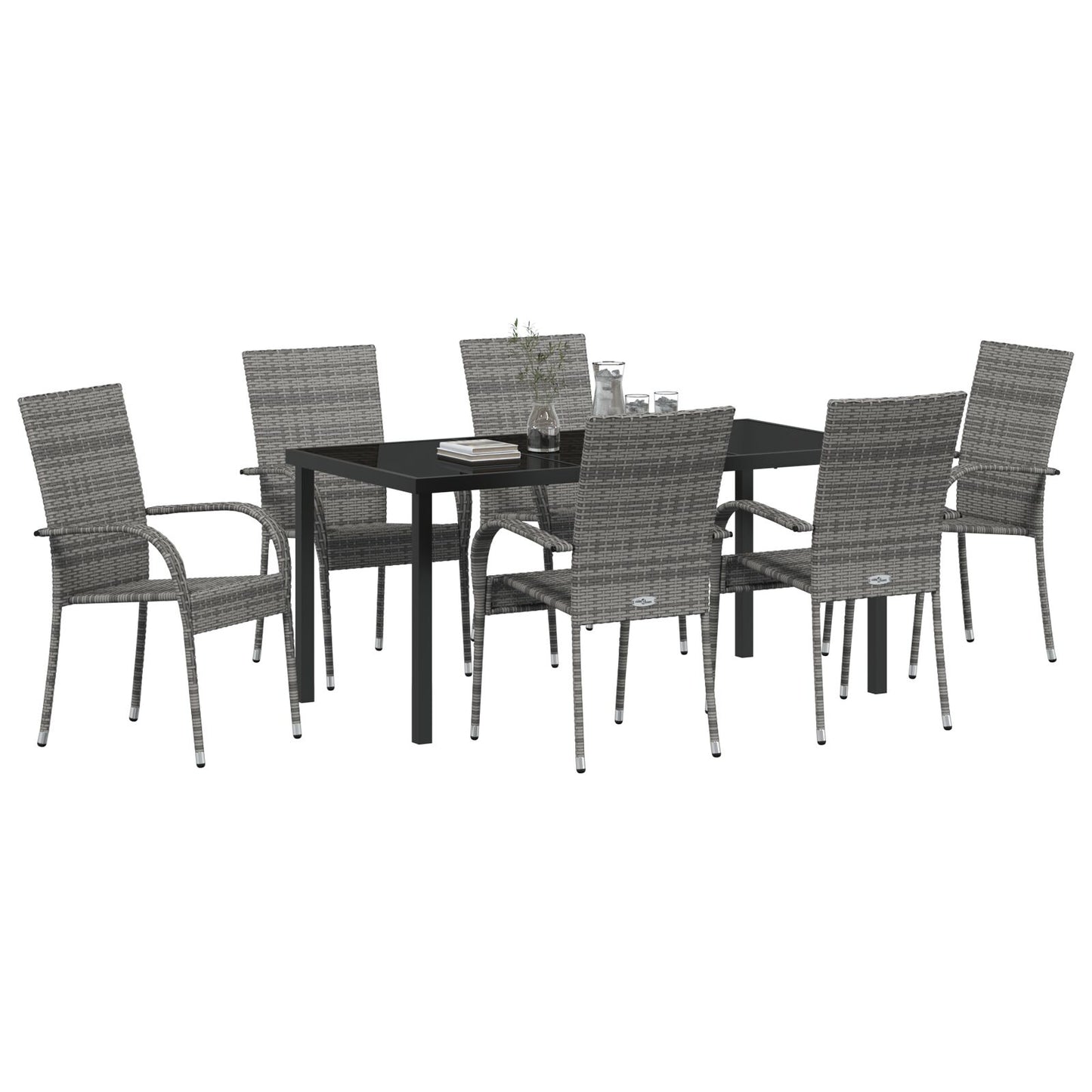 7-Delige Tuinset Grijs Poly Rattan
