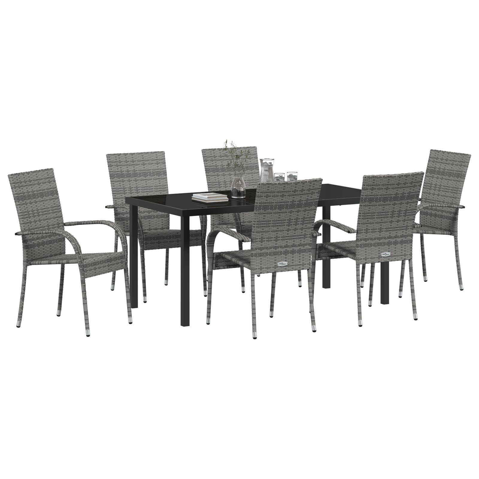 7-Delige Tuinset Grijs Poly Rattan