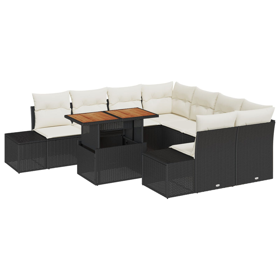 9-Delige Tuinsalonset Met Kussens Zwarte Poly Rattan