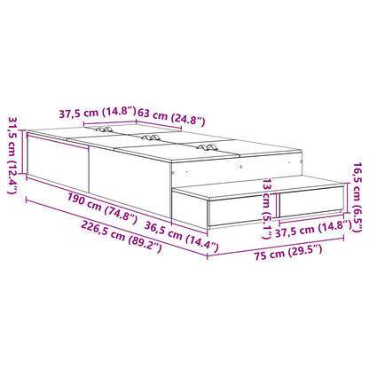 Opslagbedframe Gerookt Eiken Hout, Spaanplaat Eenpersoons Opslag Artisanaal Eiken