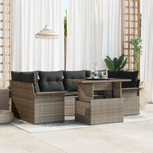 7-Delige Tuin Sofaset Met Kussens Grijs Poly Rattan