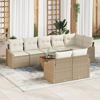 9-Delige Tuinsofa Set Met Kussens Beige Poly Rattan Acacia
