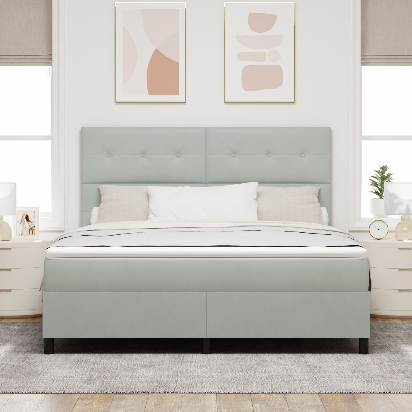 Boxspring Bed Met Matras Lichtgrijs Super King Velvet Blauw