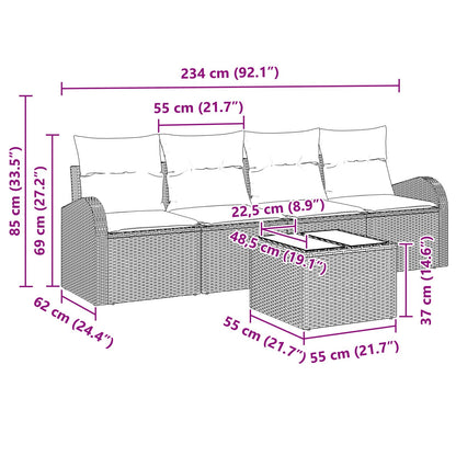 5-Delige Tuinbankset Met Kussens Lichtgrijs Poly Rattan
