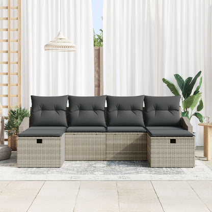6-Delige Tuin Sofa Set Met Kussens Lichtgrijs Poly Rattan Wit