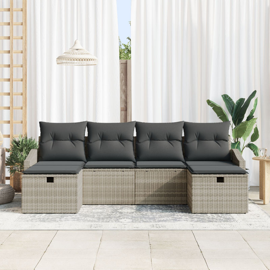 6-Delige Tuin Sofa Set Met Kussens Lichtgrijs Poly Rattan Wit