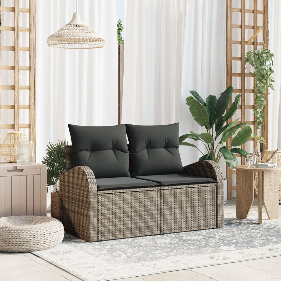 2-Zits Tuinbank Met Kussens Poly Rattan Grijs zonder opbergruimte