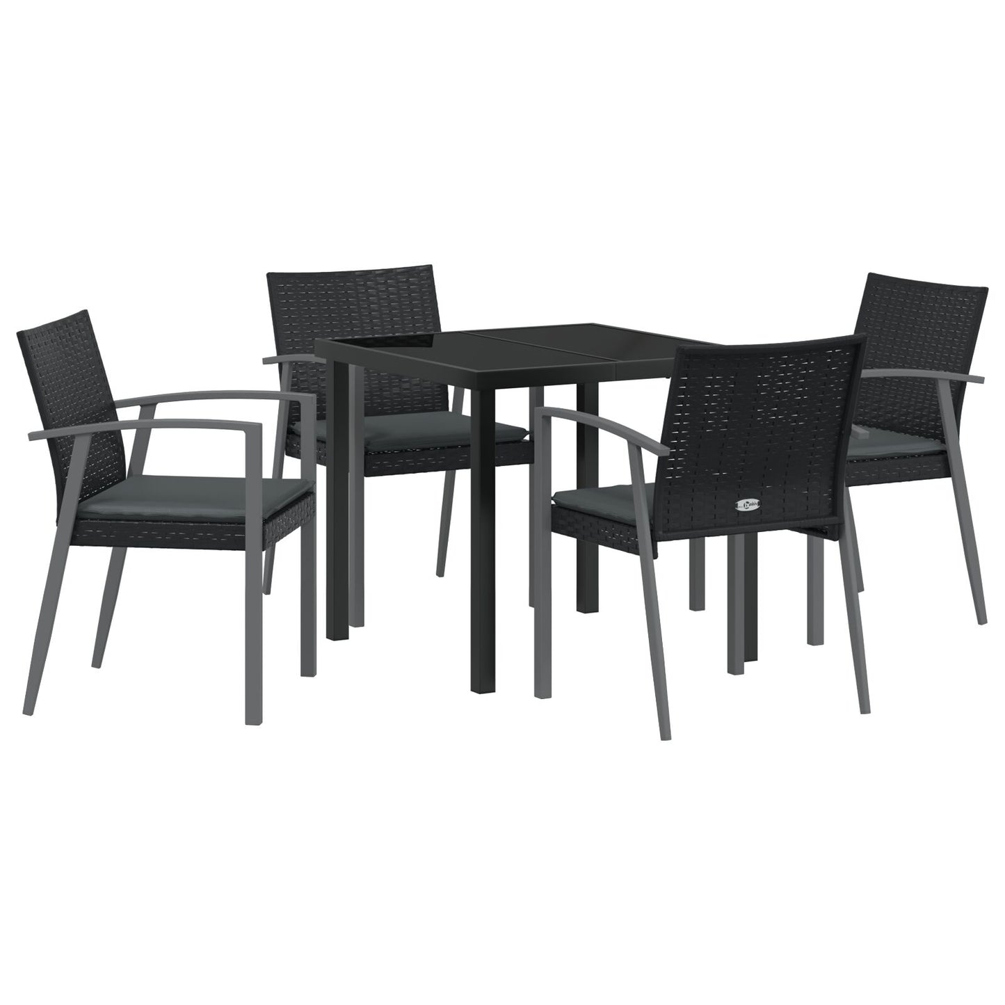 Set Van 3 Zwart Poly Rattan, Staal Standaardmaat Ergonomisch
