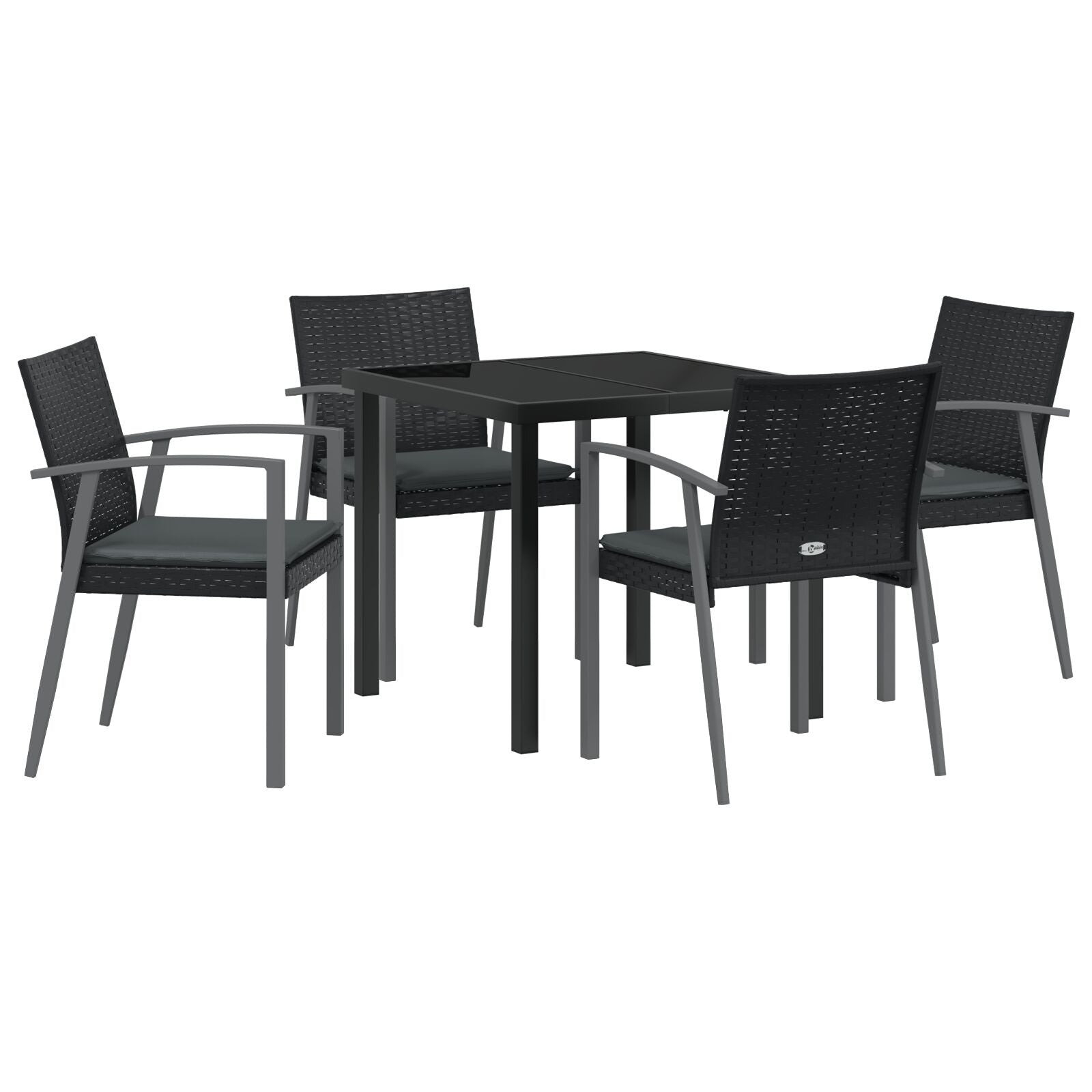 Set Van 3 Zwart Poly Rattan, Staal Standaardmaat Ergonomisch