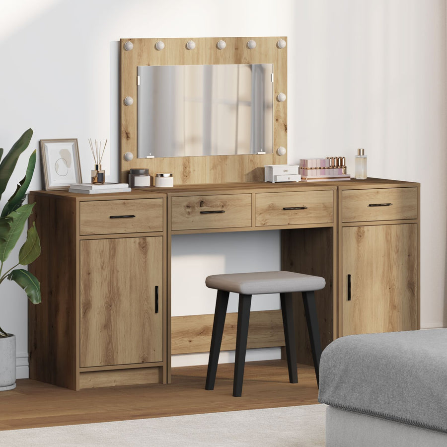 3-Delige Kaptafelset Met Led Artisan Eiken Bewerkt Hout