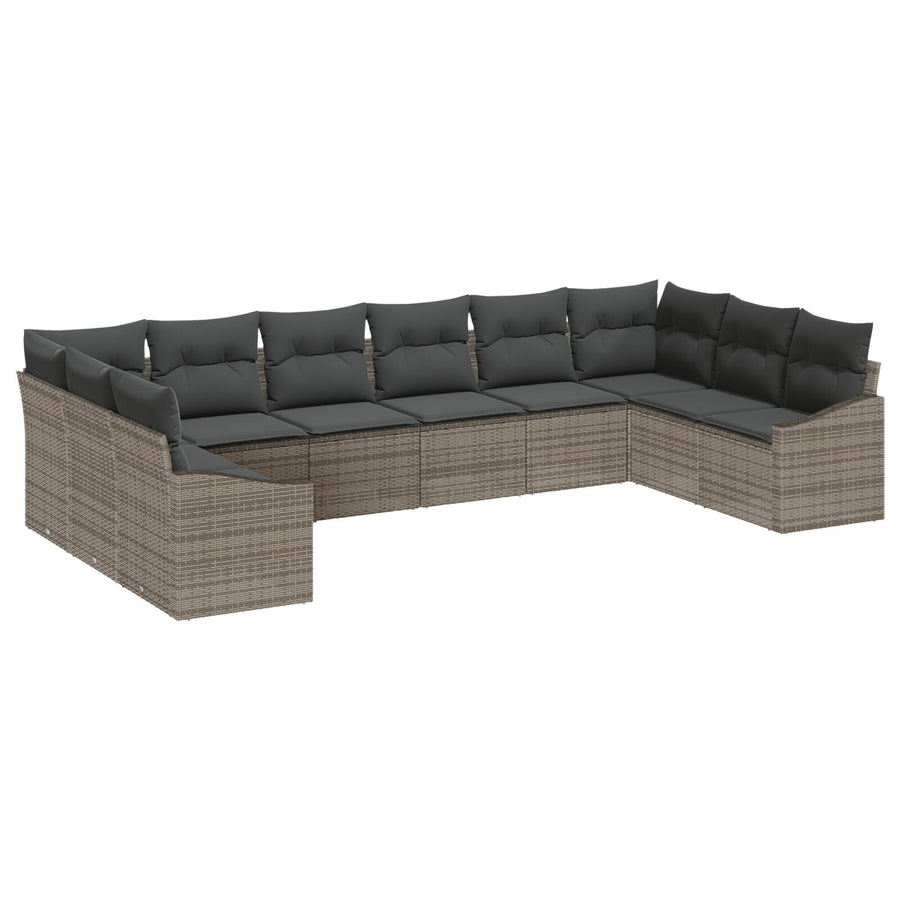 10-Delige Tuin Eettafel Set Met Kussens Poly Rattan Grijs zonder tafel