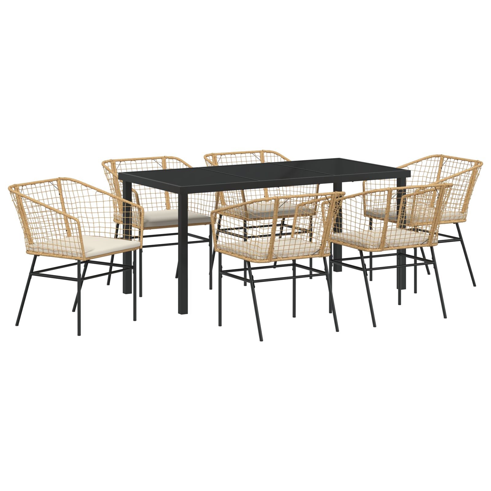 7-Delige Tuin Dining Set Met Kussens Bruin Poly Rattan