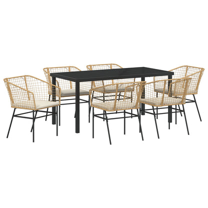 7-Delige Tuin Dining Set Met Kussens Bruin Poly Rattan