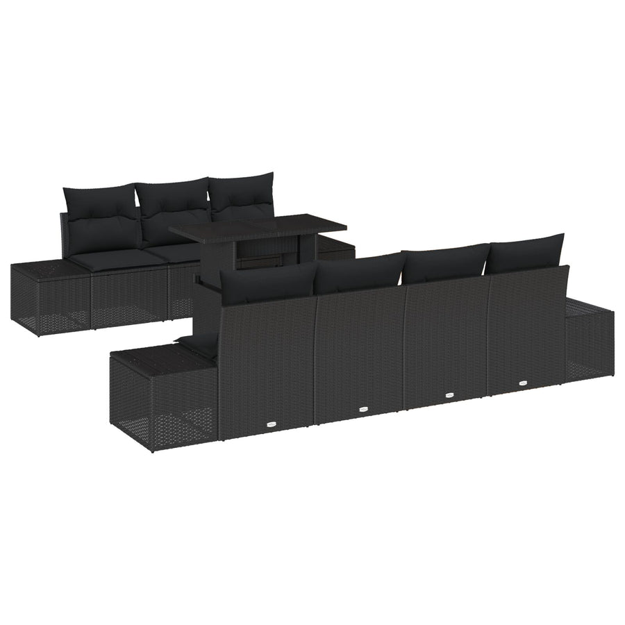 8-Delige Tuin Sofa Set Met Kussens Zwart Poly Rattan