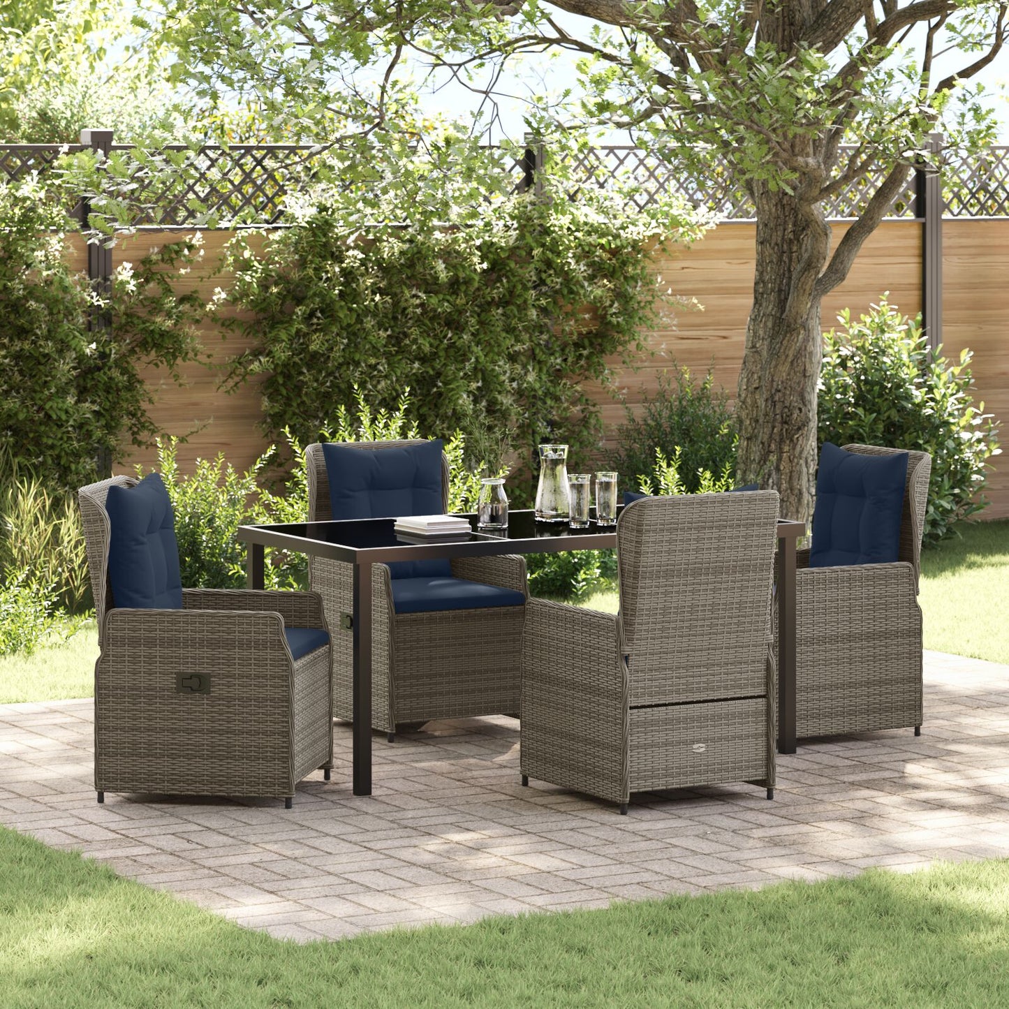 5-Delige Tuin Eetset Grijs Poly Rattan