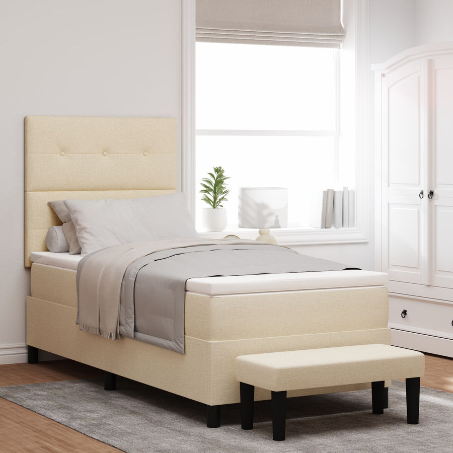 Boxspringbed Met Matras & Bank Stof Crème 90 x 190 cm Knopen gestoffeerd