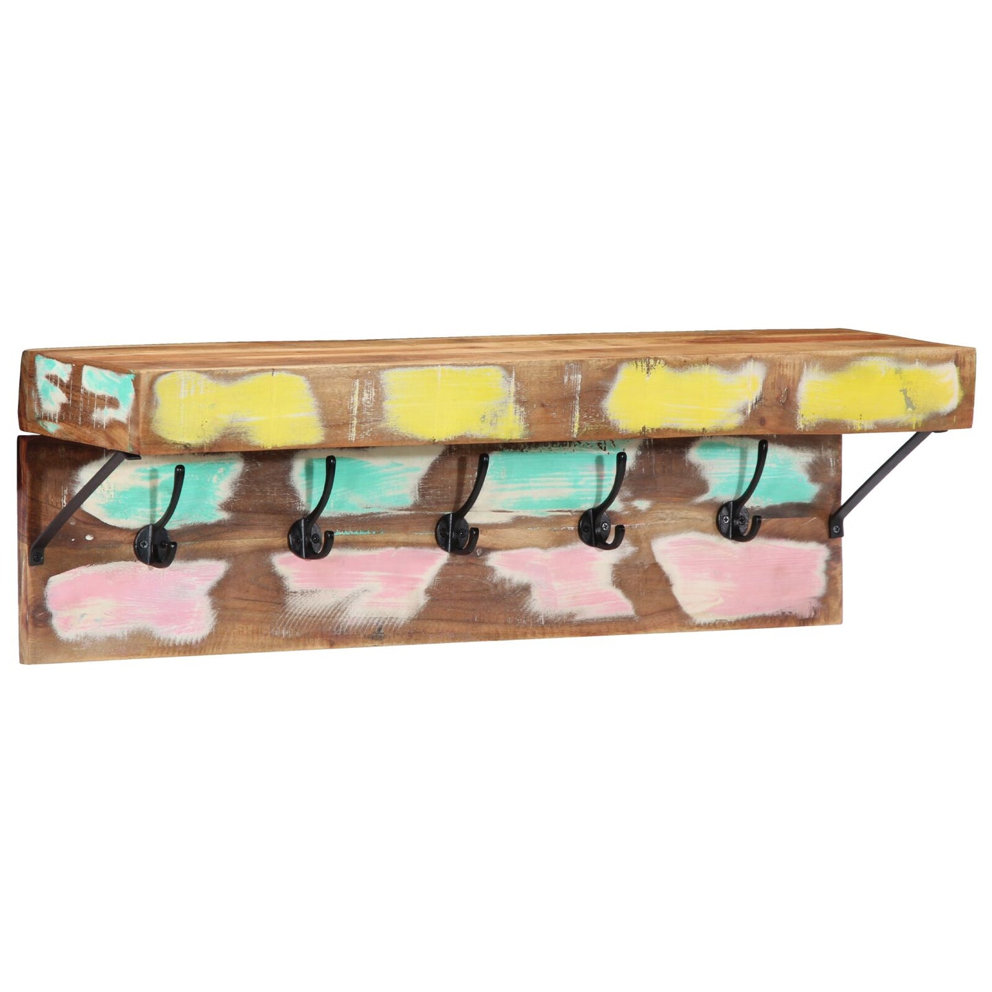 Kapstok Met Plank Wandgemonteerd Van En Metaal Massief gerecycled hout