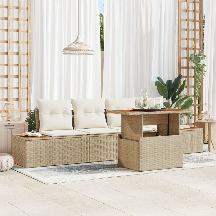 Tuin Sofa Set 5-Delig Beige Hars Wicker En Polyester Tuin Sofa