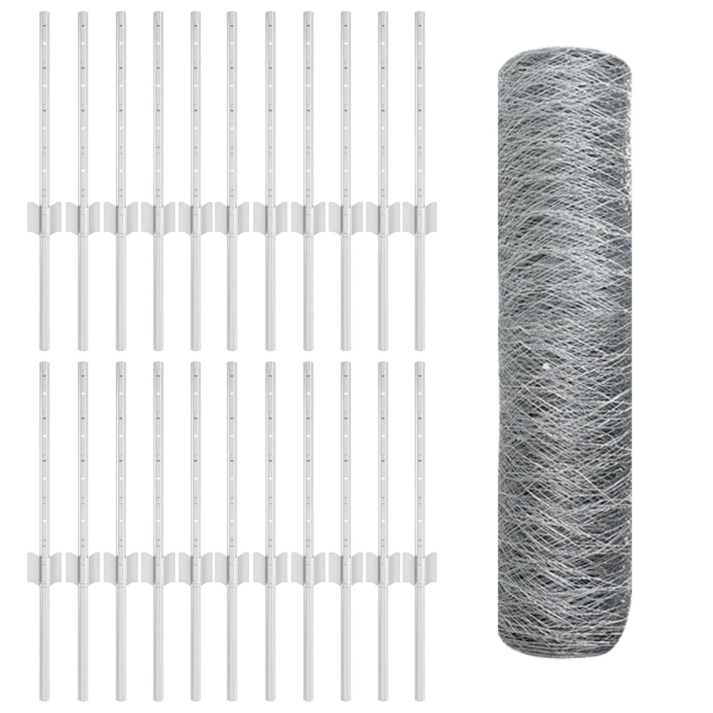 Hekpalen 11 St U-Kanaal 40 Cm Gegalvaniseerd Staal,  Zeshoekig Hek 0.4X50 M Gegalvaniseerd Staal