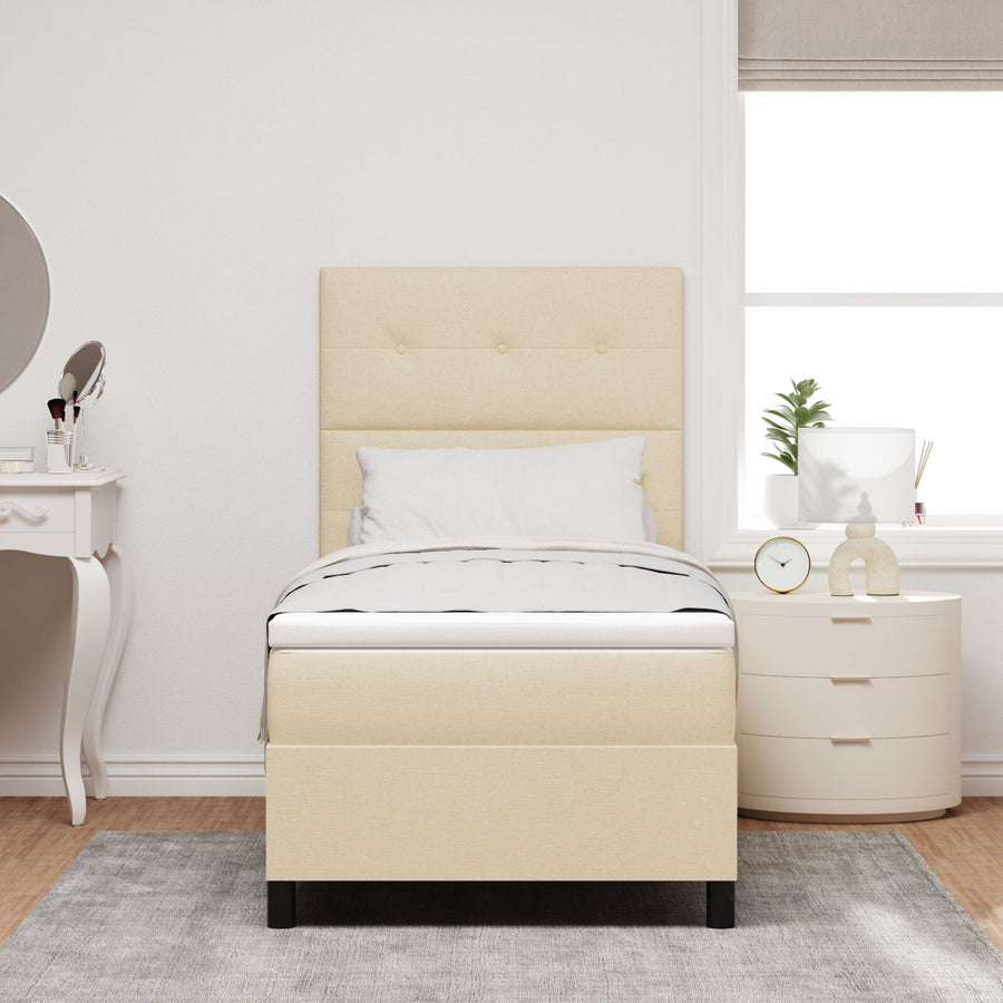 Boxspring Bed Met Matras Stof Crème 100 x 200 cm Knop tufted