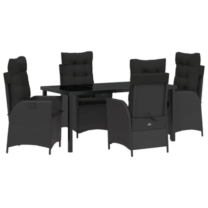 5-Delige Tuin Eetset Met Kussens Zwart Poly Rattan