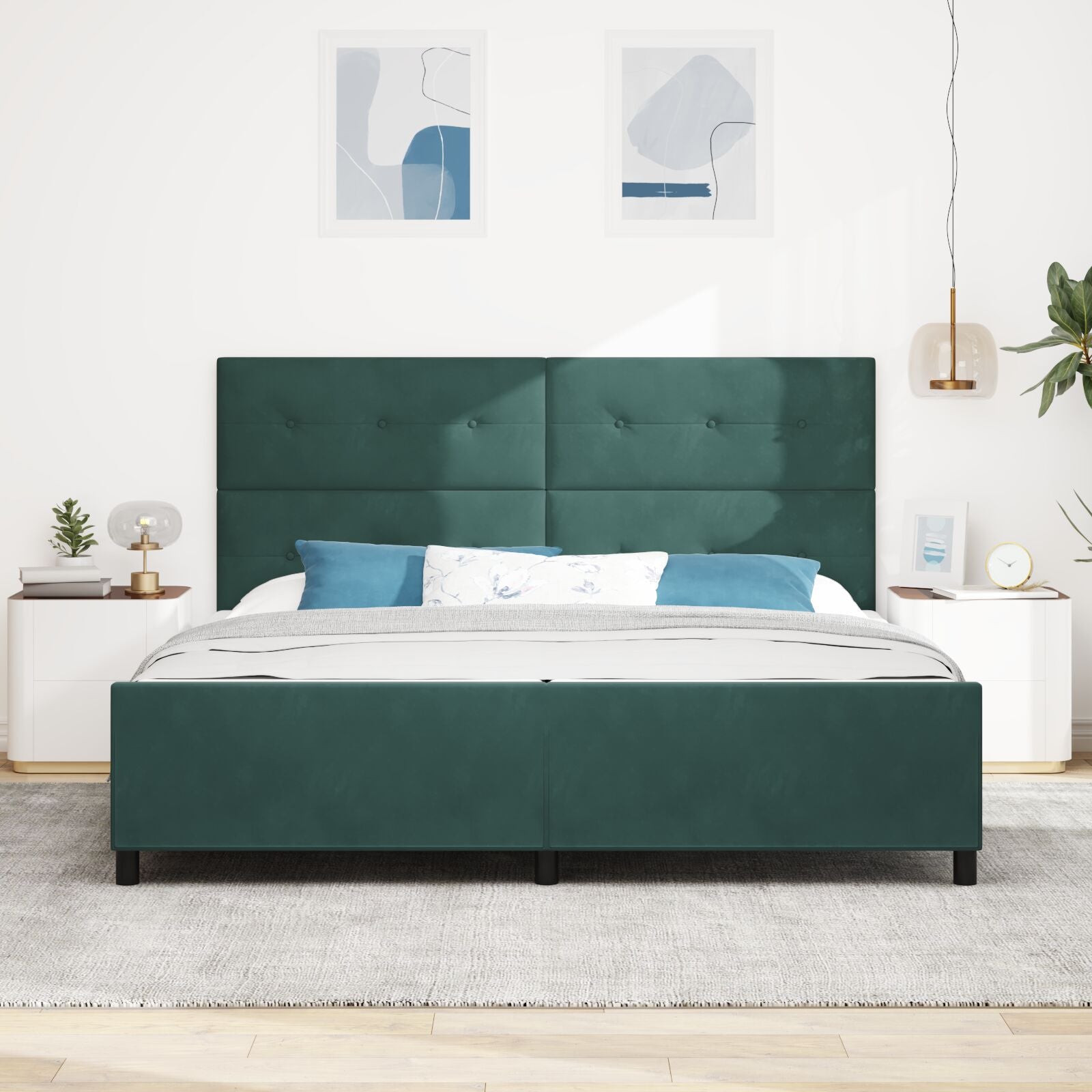 Bed Frame Donkergroen 200X200 Cm Fluweel Crème