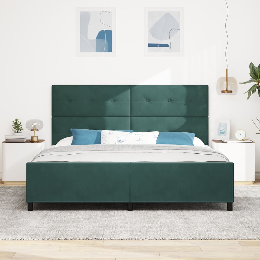 Bed Frame Donkergroen 200X200 Cm Fluweel Crème