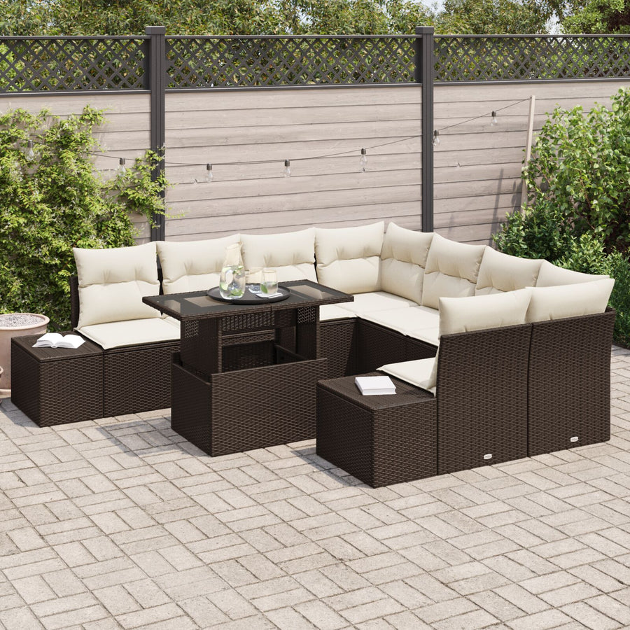 9-Delige Tuinbank Set Met Kussens Bruin Poly Rattan
