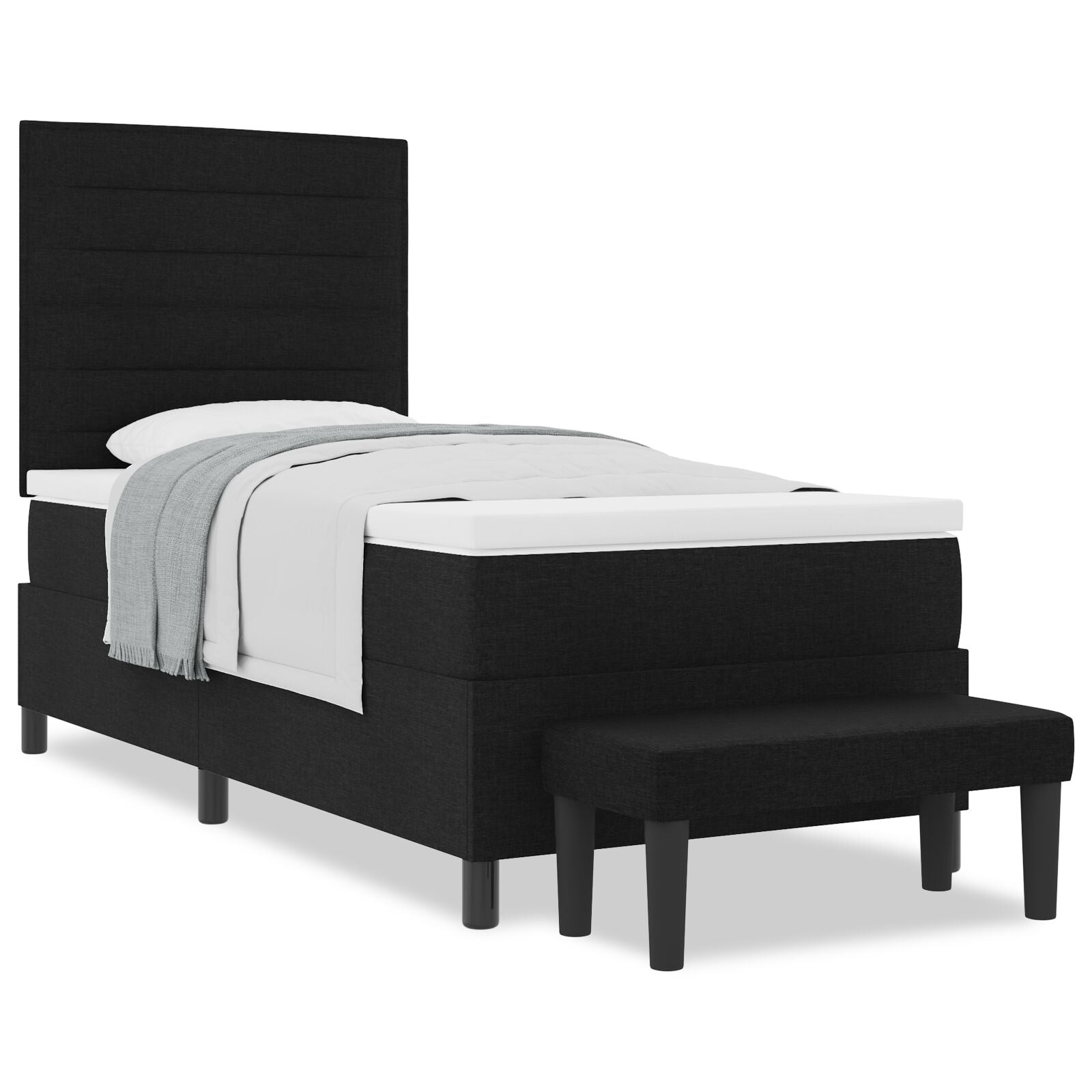 Boxspringbed Met Matras & Bank Stof Zwart 90 x 200 cm Lijnen ontwerp