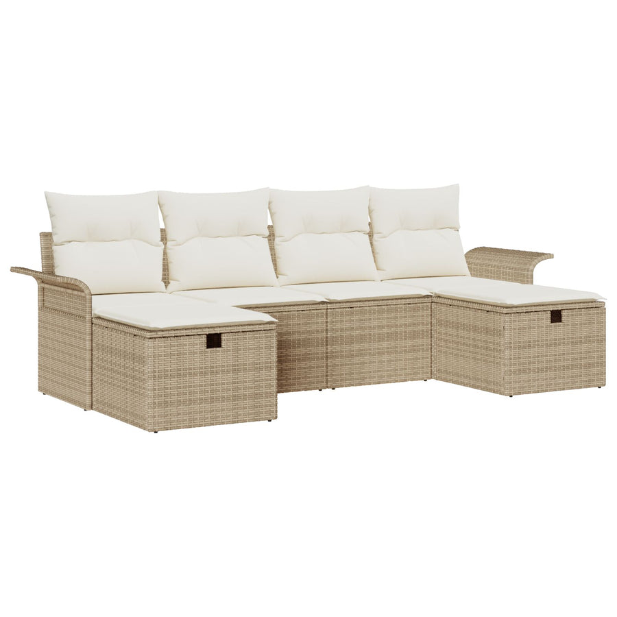 6-Delige Tuin Sofa Set Met Kussens Beige Poly Rattan
