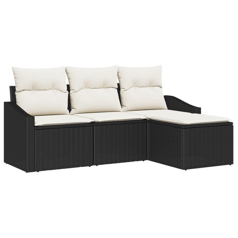 4-Delige Tuin Sofa Set Met Kussens Zwart Poly Riet