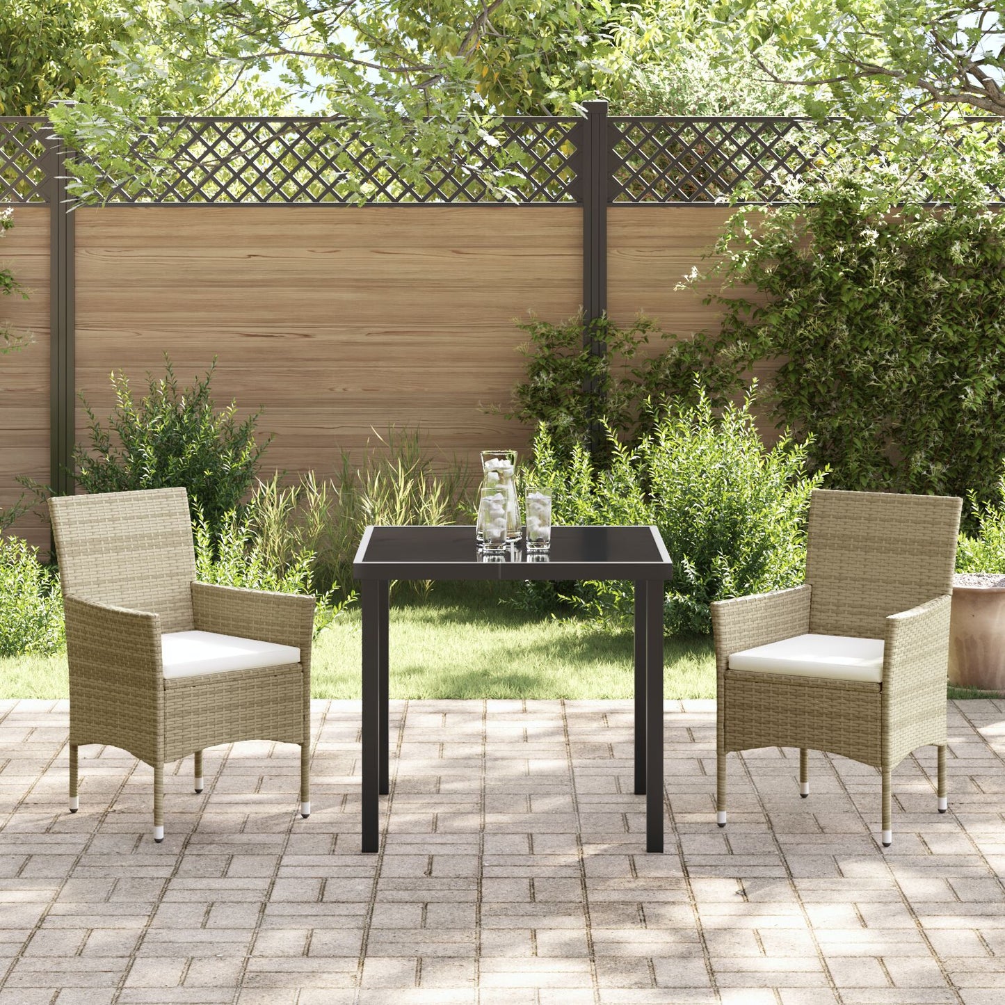 3-Delige Tuin Eetset Beige Poly Riet