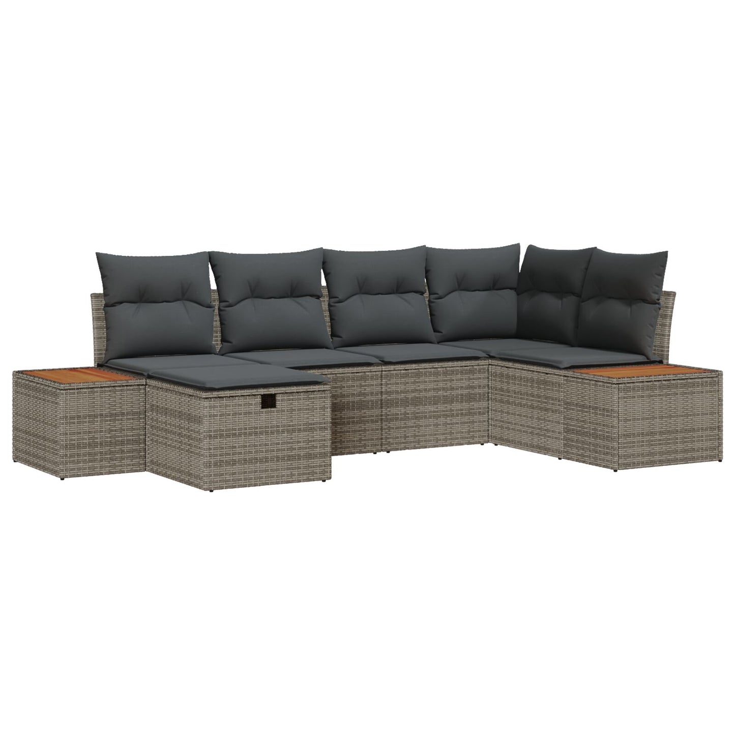 6-Delige Tuin Sofa Set Met Kussens Grijs Poly Rattan