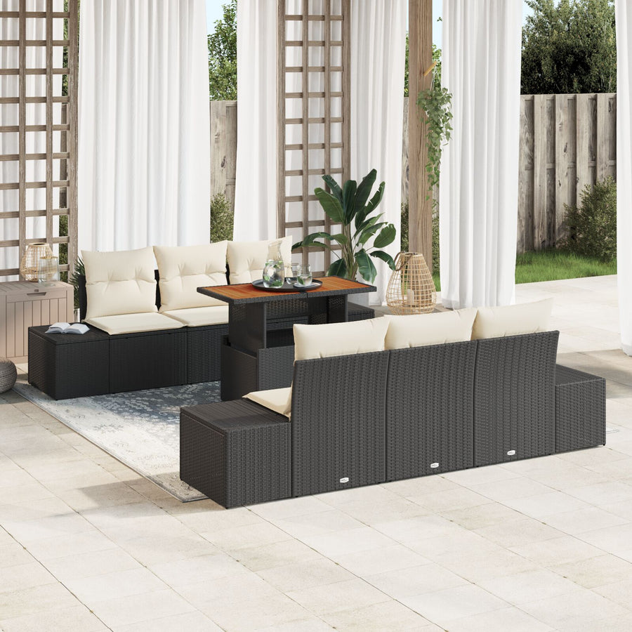 Tuin Sofa Set 7 Stukken Beige En Zwart Rattan En Polyester