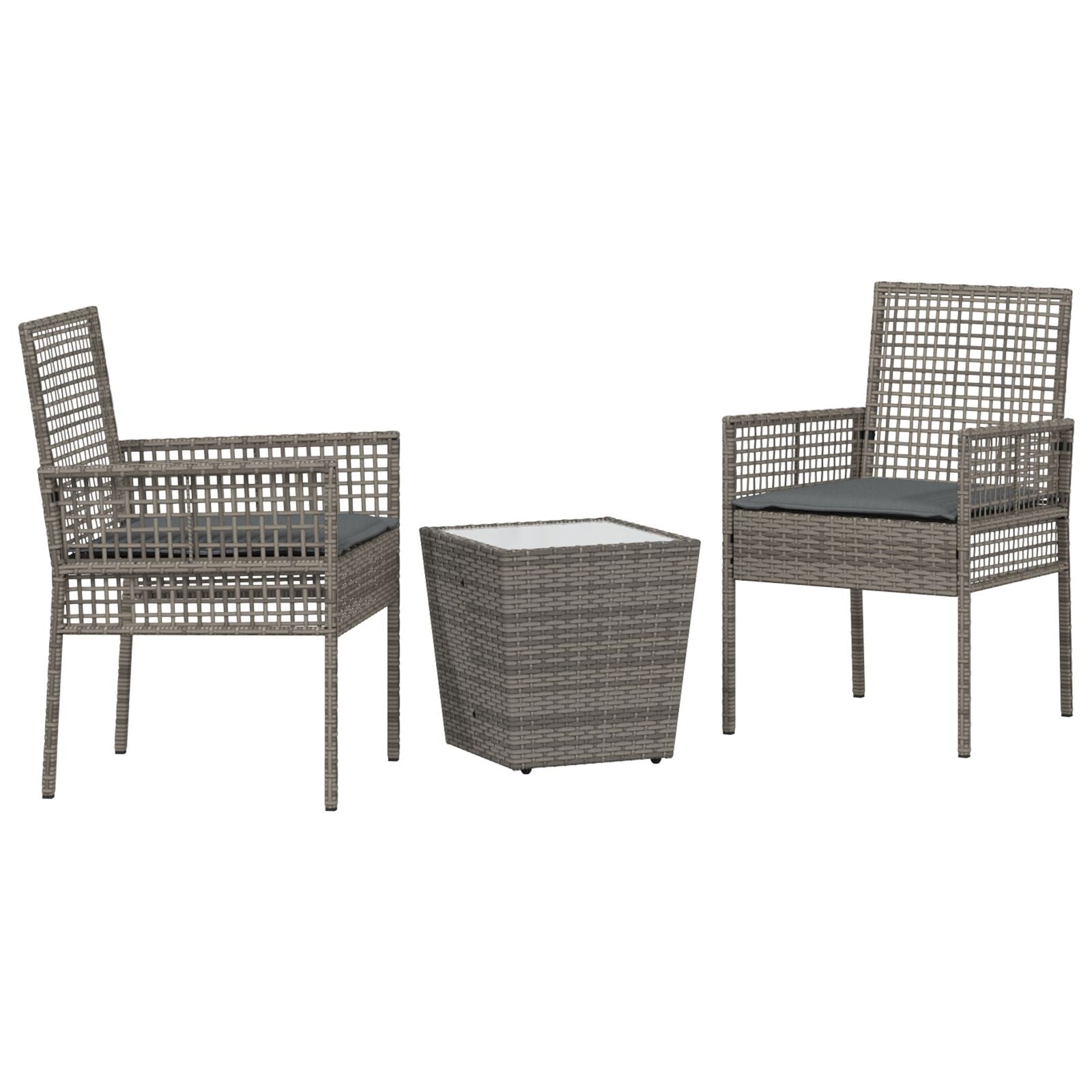 3-Delige Bistro Set Voor De Tuin Met Kussens Grijs Poly Rattan