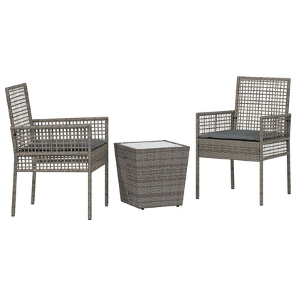 3-Delige Bistro Set Voor De Tuin Met Kussens Grijs Poly Rattan