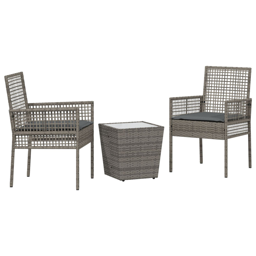 3-Delige Bistro Set Voor De Tuin Met Kussens Grijs Poly Rattan