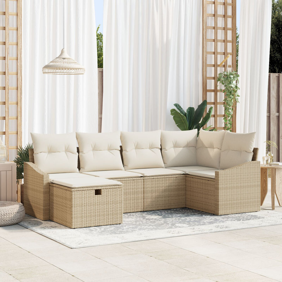 6-Delige Tuin Sofa Set Met Kussens Beige Poly Rattan