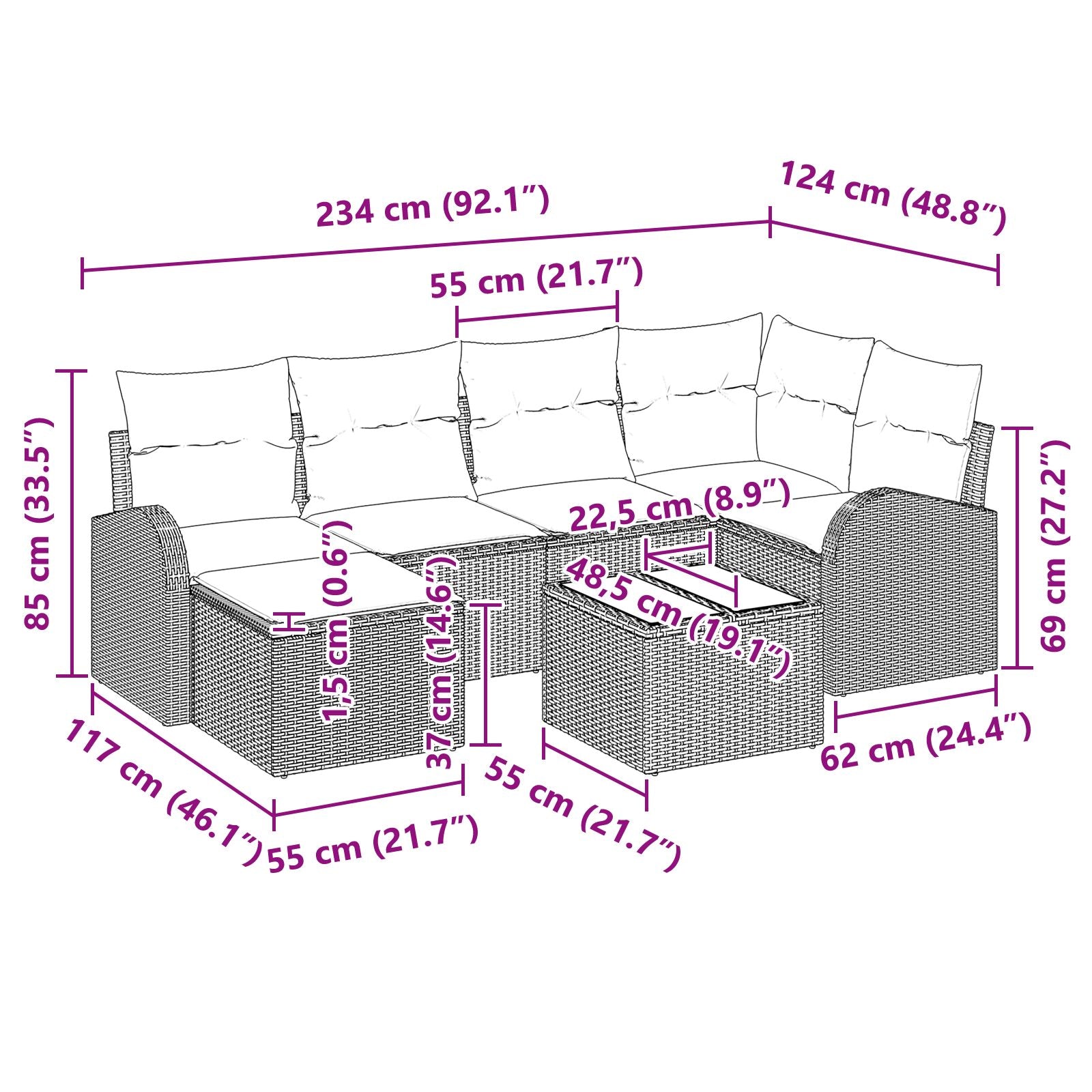 6 Delige Tuin Sofa Set Met Kussens Bruin Poly Rattan
