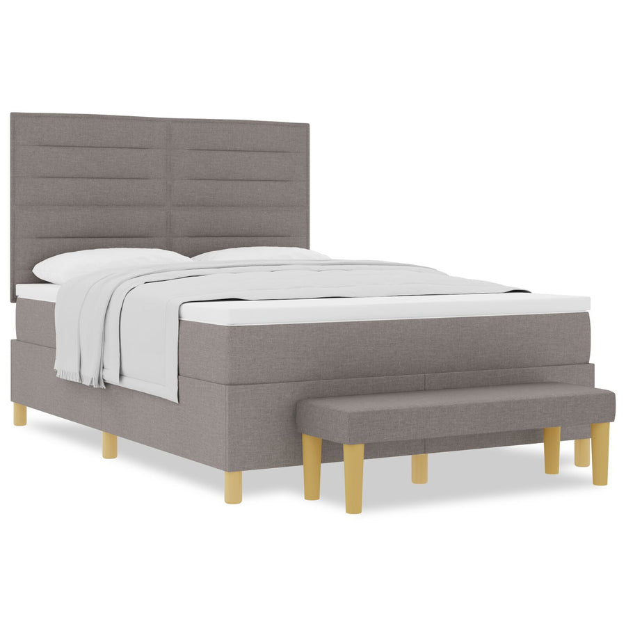 Boxspringbed Met Matras & Bank Stof Taupe 140 x 190 cm Lijnen ontwerp