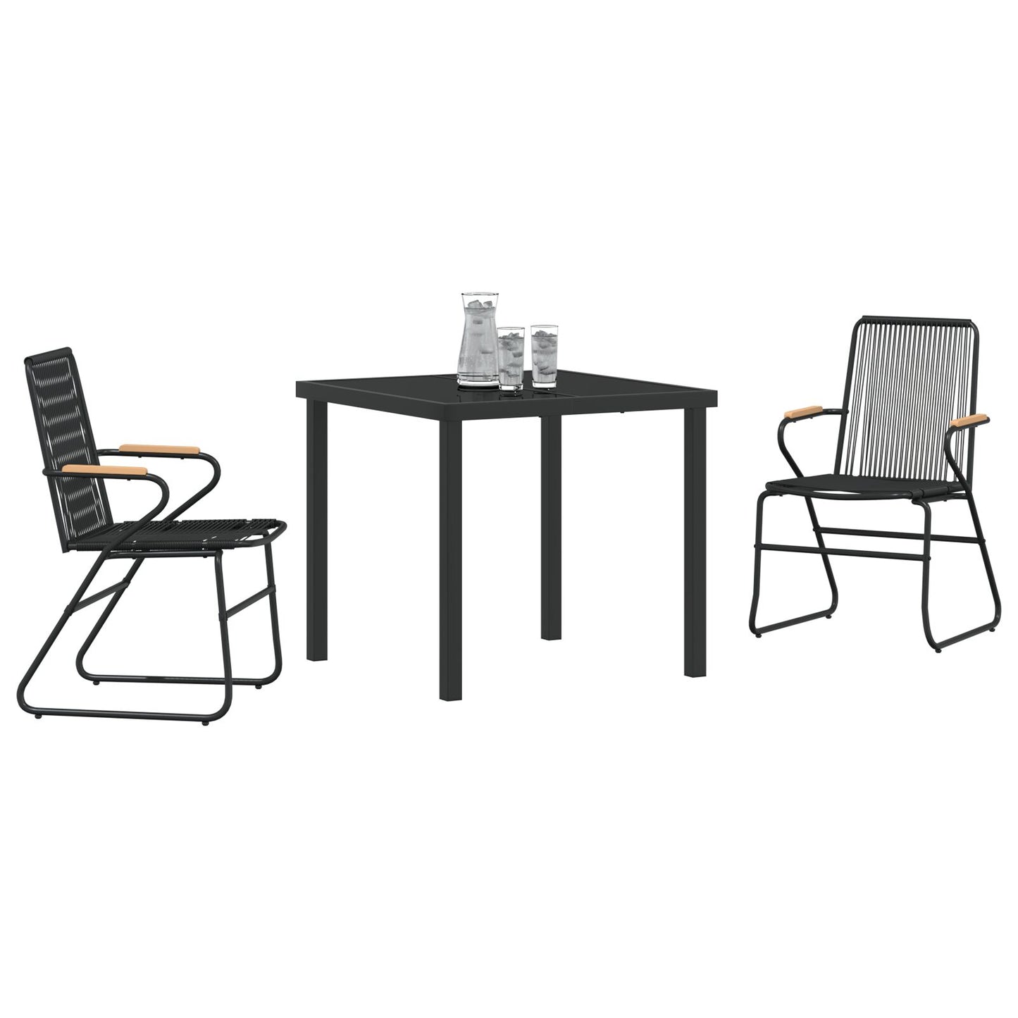 3-Delige Tuin Eetset Zwart Pvc Rattan